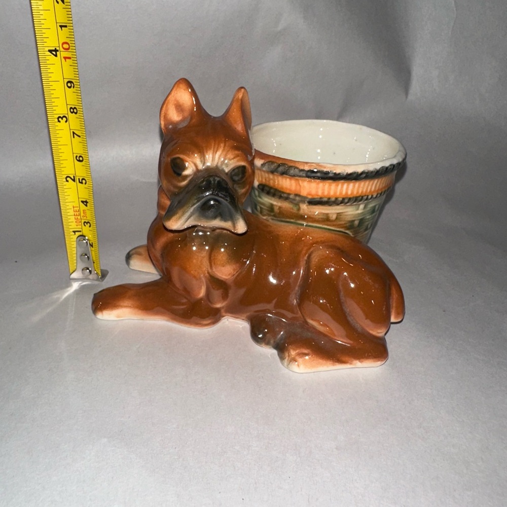 Ceramic Boxer Dog Figurine with Planter